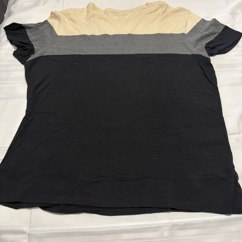 Banana Republic Mens XXL Fitted Crew T-Shirt Colorblock Cotton Black Gray Cream